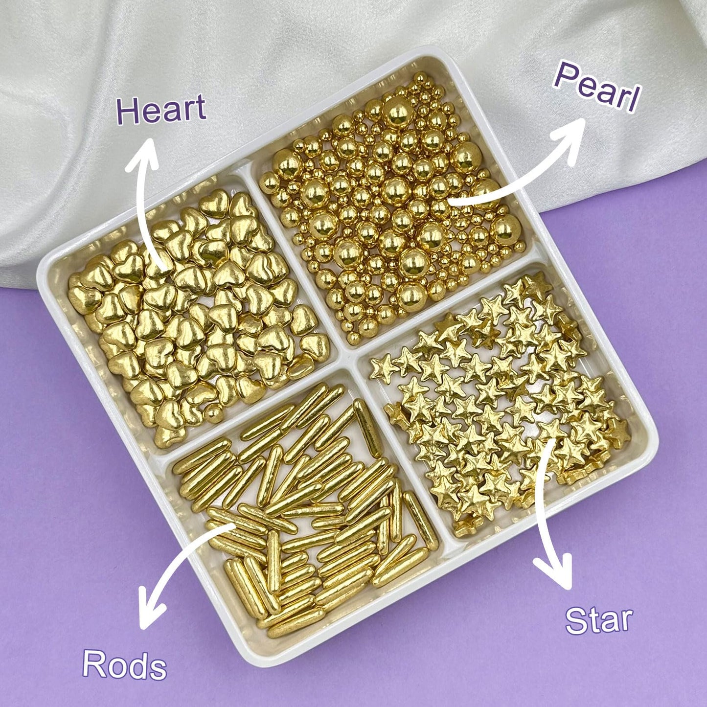 Miss Doozy Gold Sprinkles with 4-Claw Pickup Tool, 6.5oz, Bright Gold Metallic Rod & Star Sprinkles for Cake Decorating