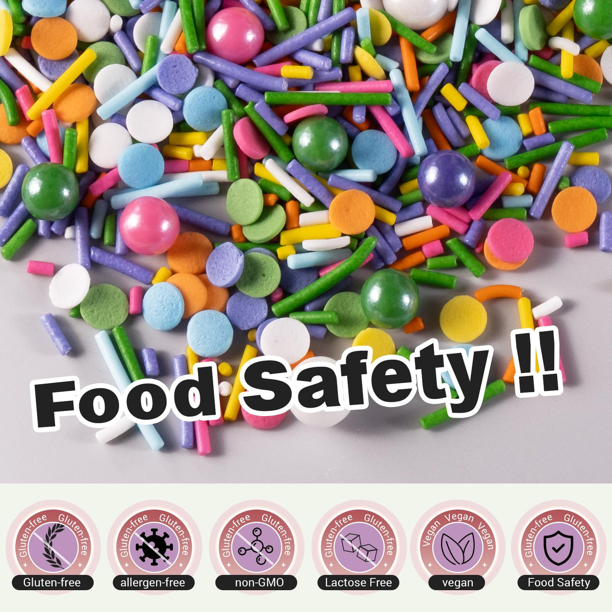HUEBEATY 6-in-1 Neon & Pastel Rainbow Sprinkles for Cake Decorating - Confetti, Nonpareils, Jimmies & Sanding Sugar - Edible Cup