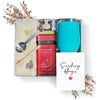 Modern Elegance Tea Gift Set - Cozy Socks, 18 Full Leaf Sachets, Honey, Tumbler & Sending Hugs Card - Raspberry Hibiscus