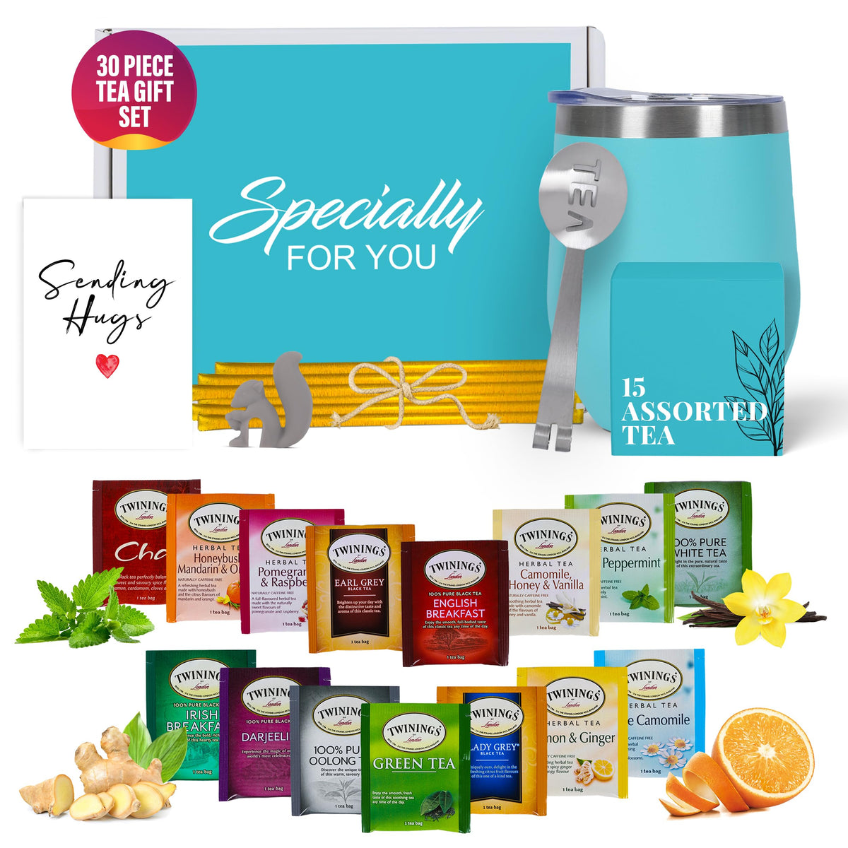 Tea Gift Sets For Tea Lovers - Tea Gift Box - Get Well Care Package With Tea Sampler  Tea Gift Basket (Sending Hug Card)