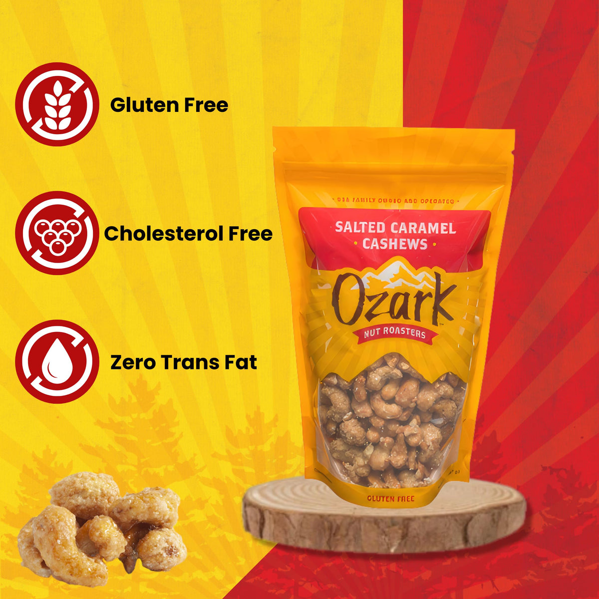 Ozark Nut Roasters Salted Caramel Cashews, Gluten-Free Gourmet Snack Nuts, 14 oz