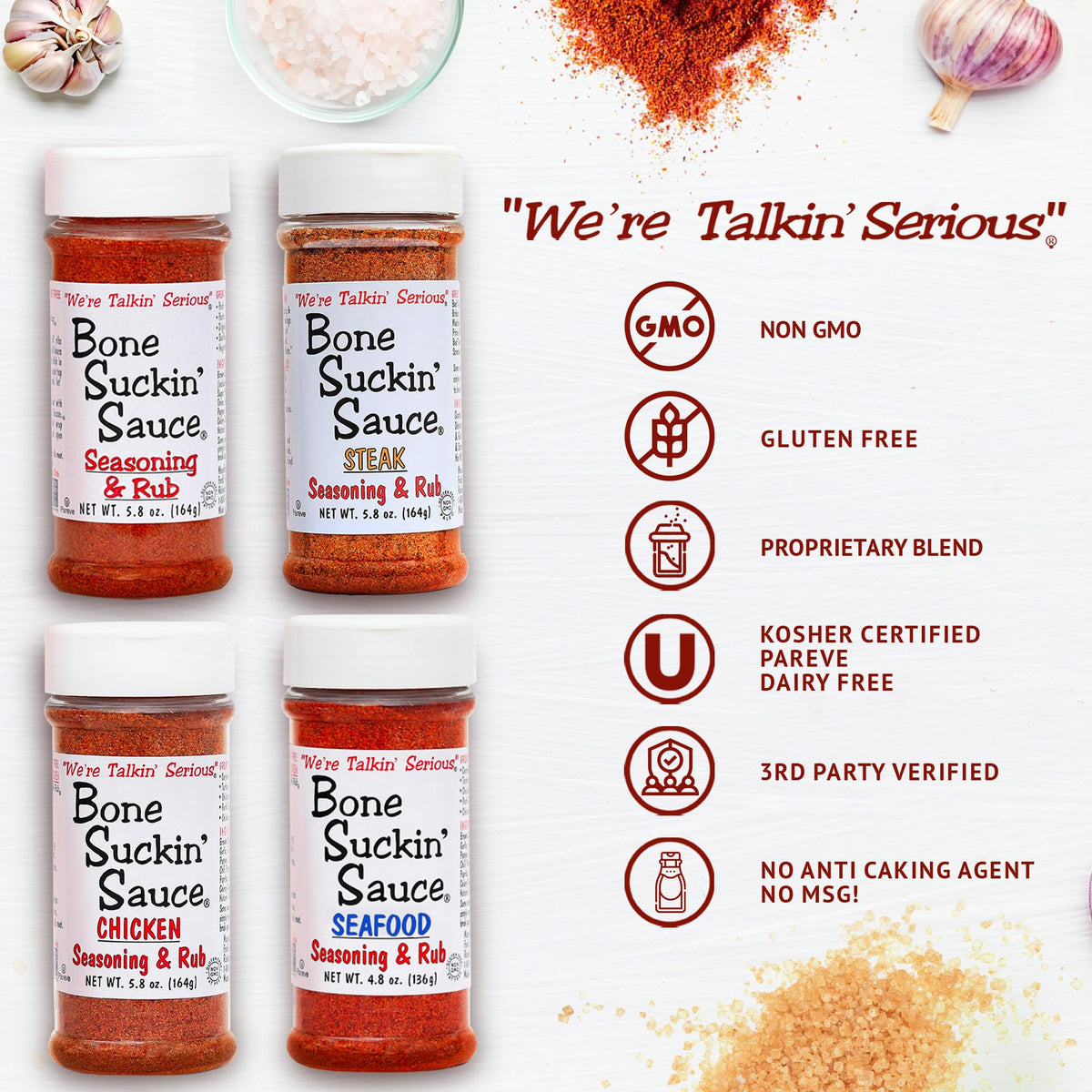 Bone Suckin Sauce Seasoning and Rub, Original, Steak, Seafood, Chicken, 5.8 Ounce (Pack of 4), Gluten-Free, Non-GMO, Fat-Free,