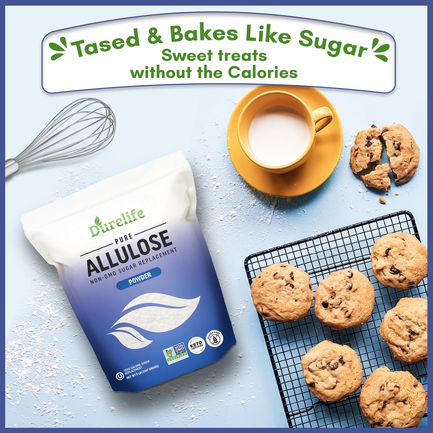 DureLife Allulose Sweetener, 100% Pure, Non-GMO, Keto Certified, 5 lb Powdered Sugar Substitute