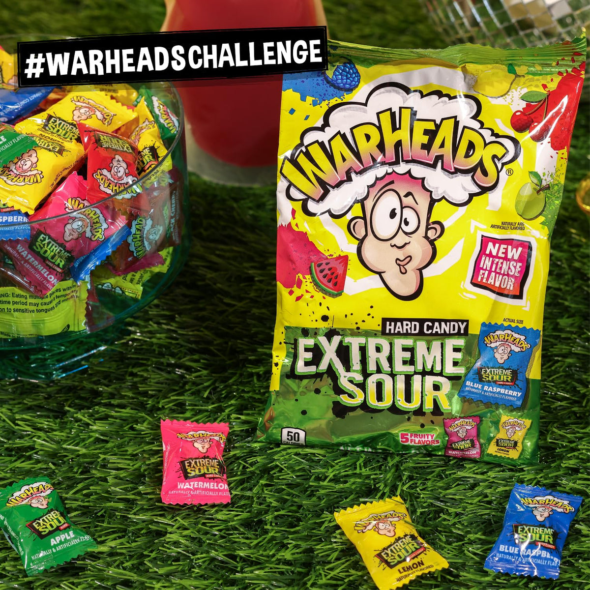 The Hampton Popcorn Company Warheads Sour Hard Candy, 1 Pound Bag, Assorted Flavors, Individually Wrapped Hard Candy
