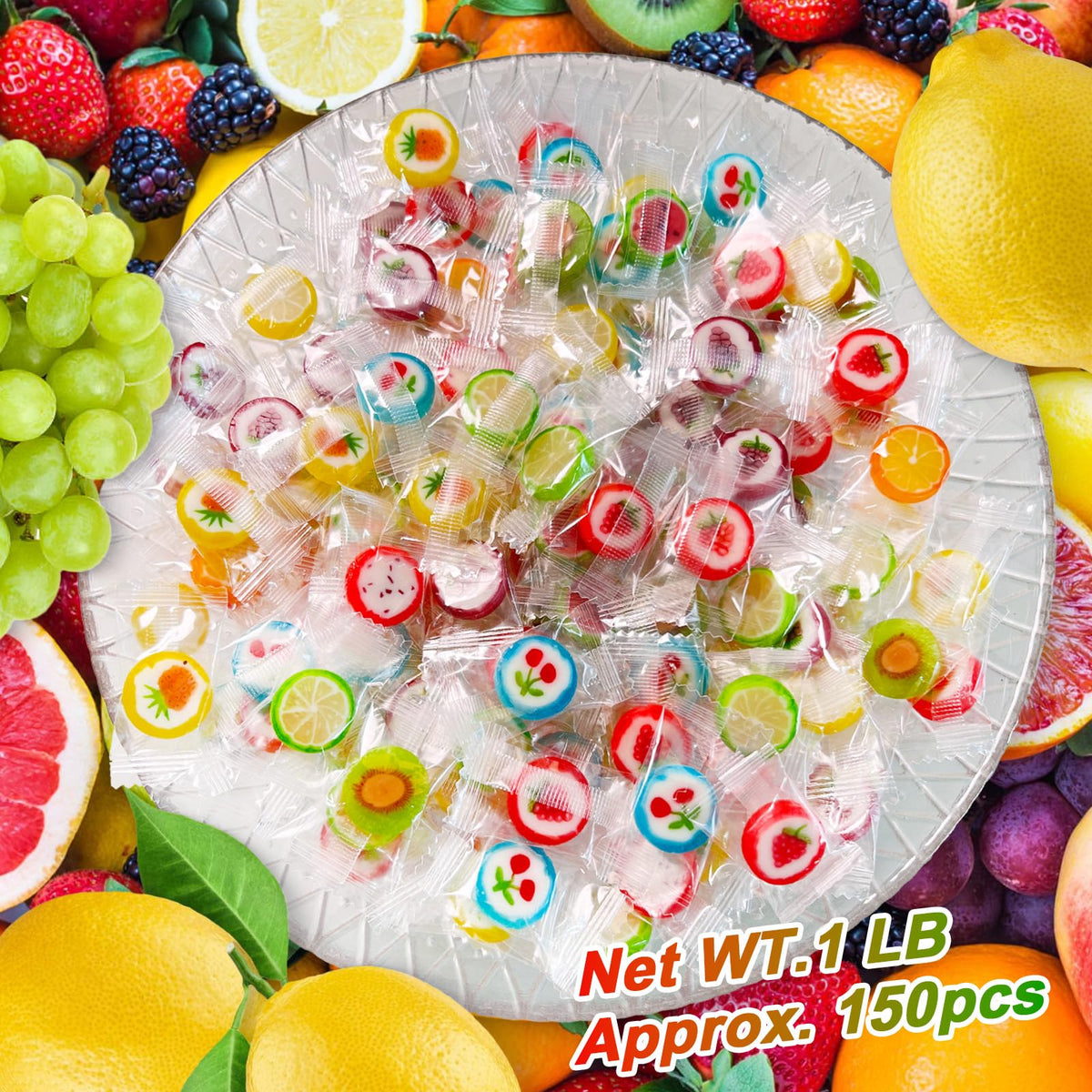 Slices Hard Candy - Bulk Fruit Candy Individually Wrapped - Net Wt. 1Lb (Aprprox.150 Pcs) Mixed Hard Candies Assortment Bag - 10
