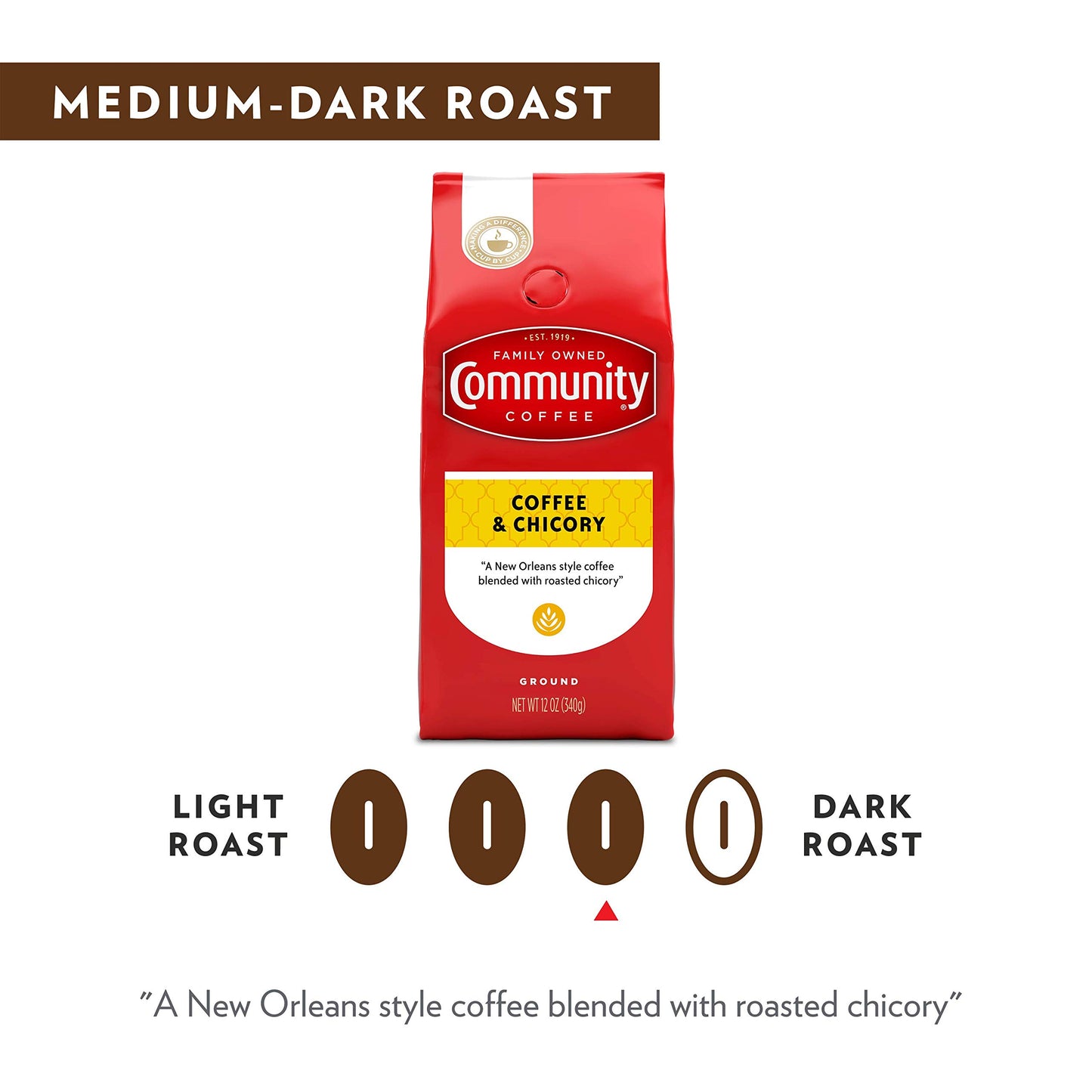 Community Coffee And Chicory Medium-Dark Roast Ground Coffee, 12 Oz
