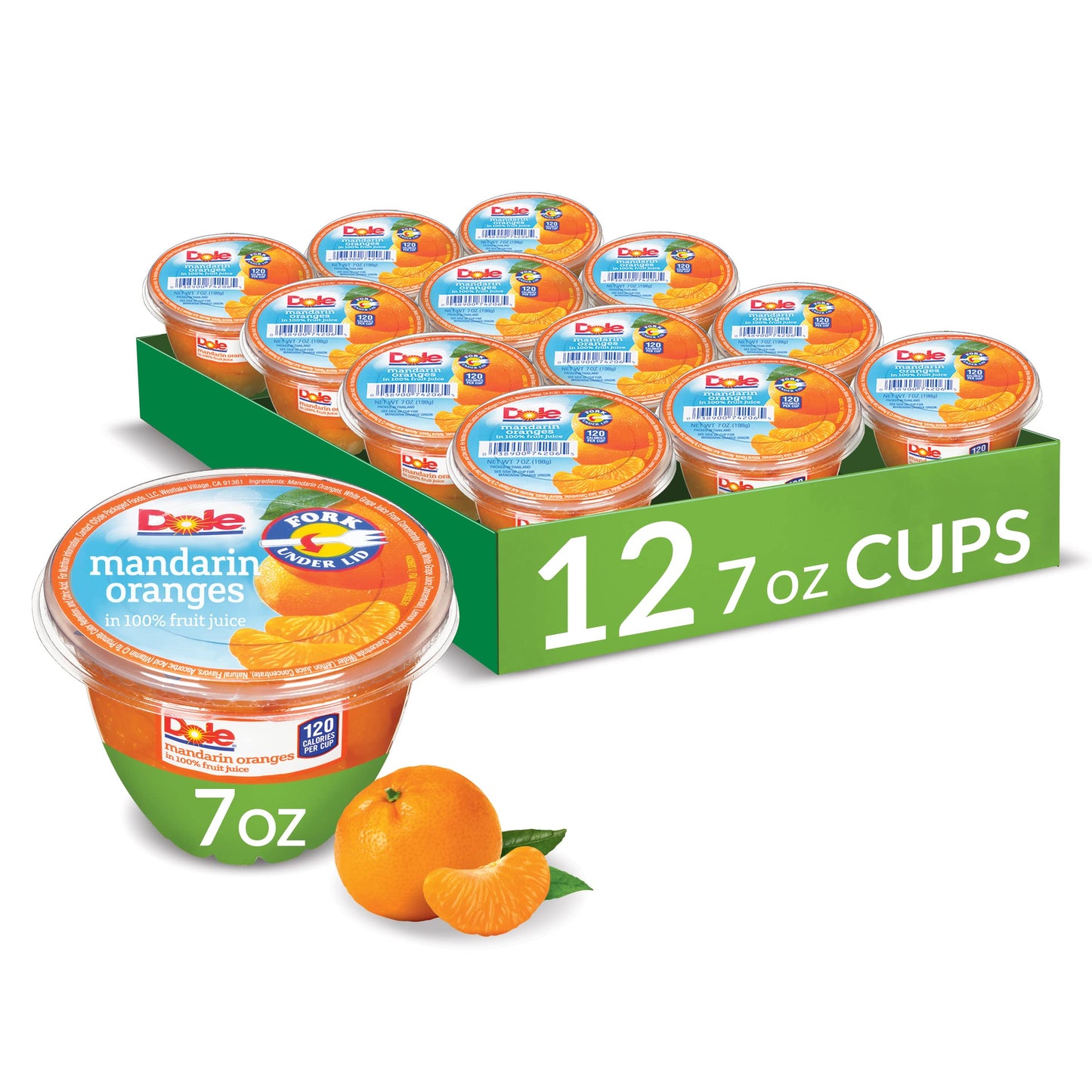 Dole Fruit Bowls Mandarin Oranges in 100% Juice Snacks, 7oz 12 Total Cups, Gluten & Dairy Free, Bulk Lunch Snacks for Kids & Adu