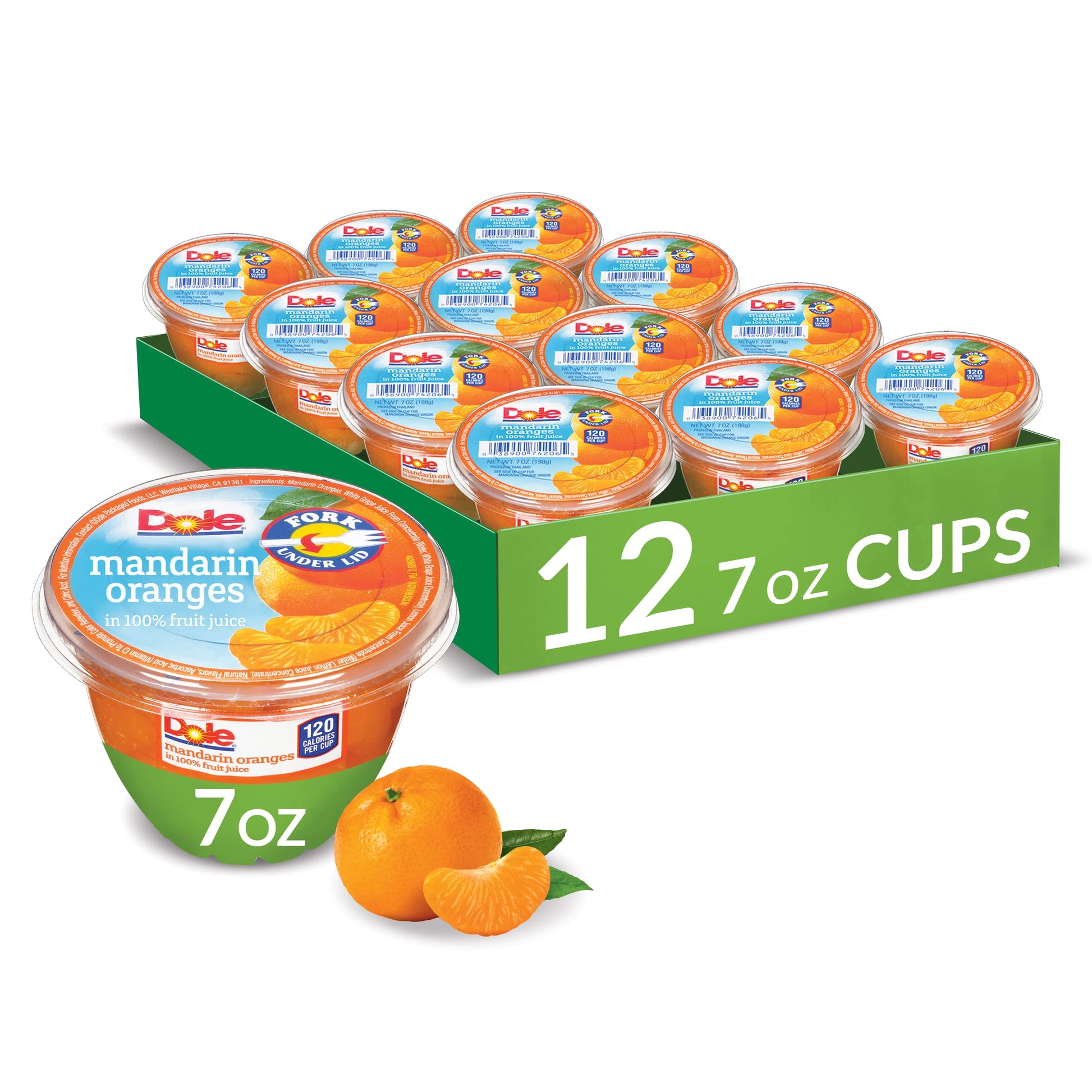 Dole Fruit Bowls Mandarin Oranges in 100% Juice Snacks, 7oz 12 Total Cups, Gluten & Dairy Free, Bulk Lunch Snacks for Kids & Adu