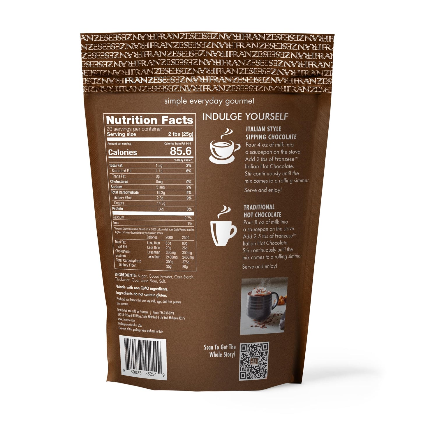 Franzese Italian Traditional Hot Cocoa Mix - Imported From Italy, 18 Ounce Bag, Gluten-Free, Non-Gmo, Enjoy As Gourmet Sipping C