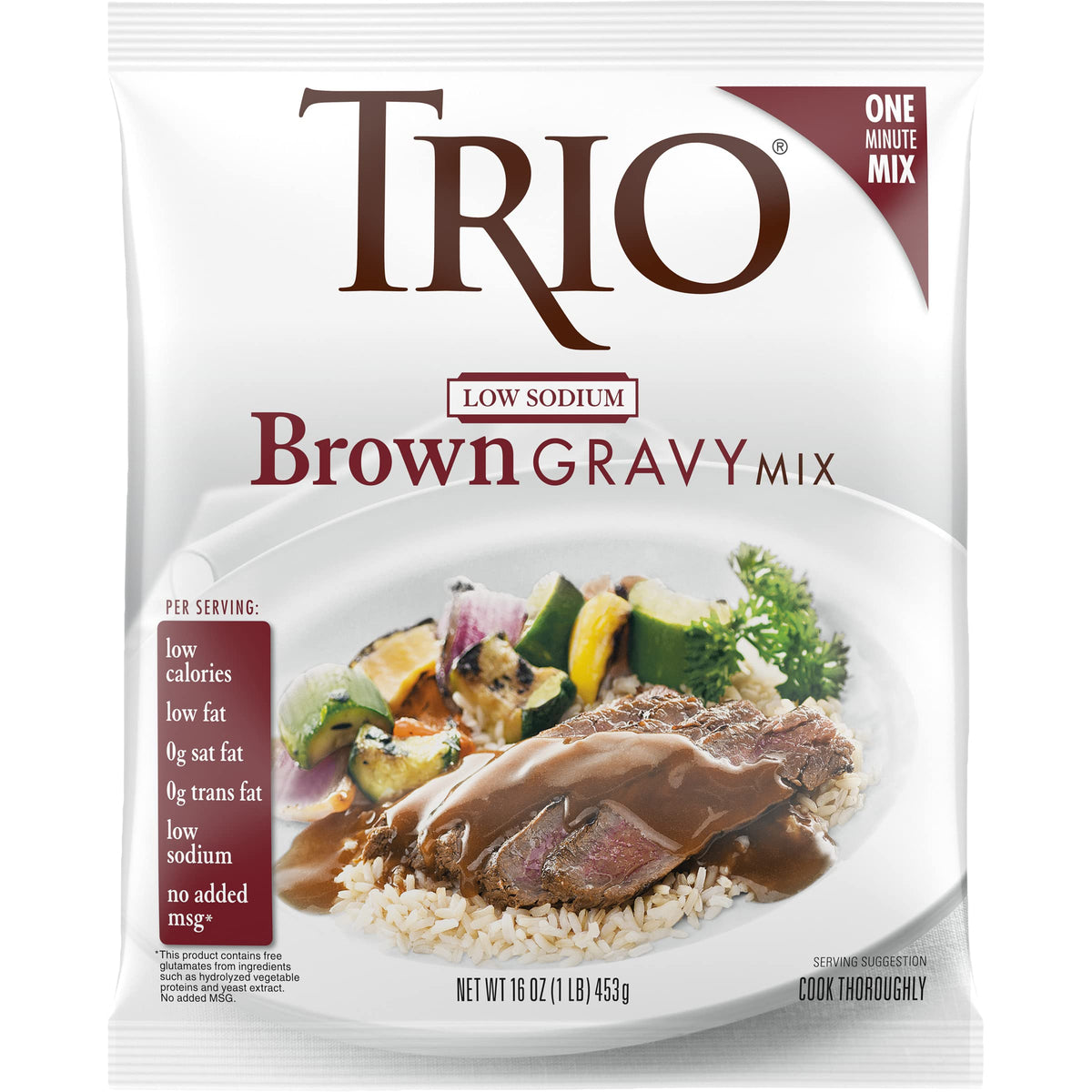 Trio Brown Gravy Mix, Brown Gravy Sauce, Low Sodium Foods, Just Add Water, 16 Oz Bag