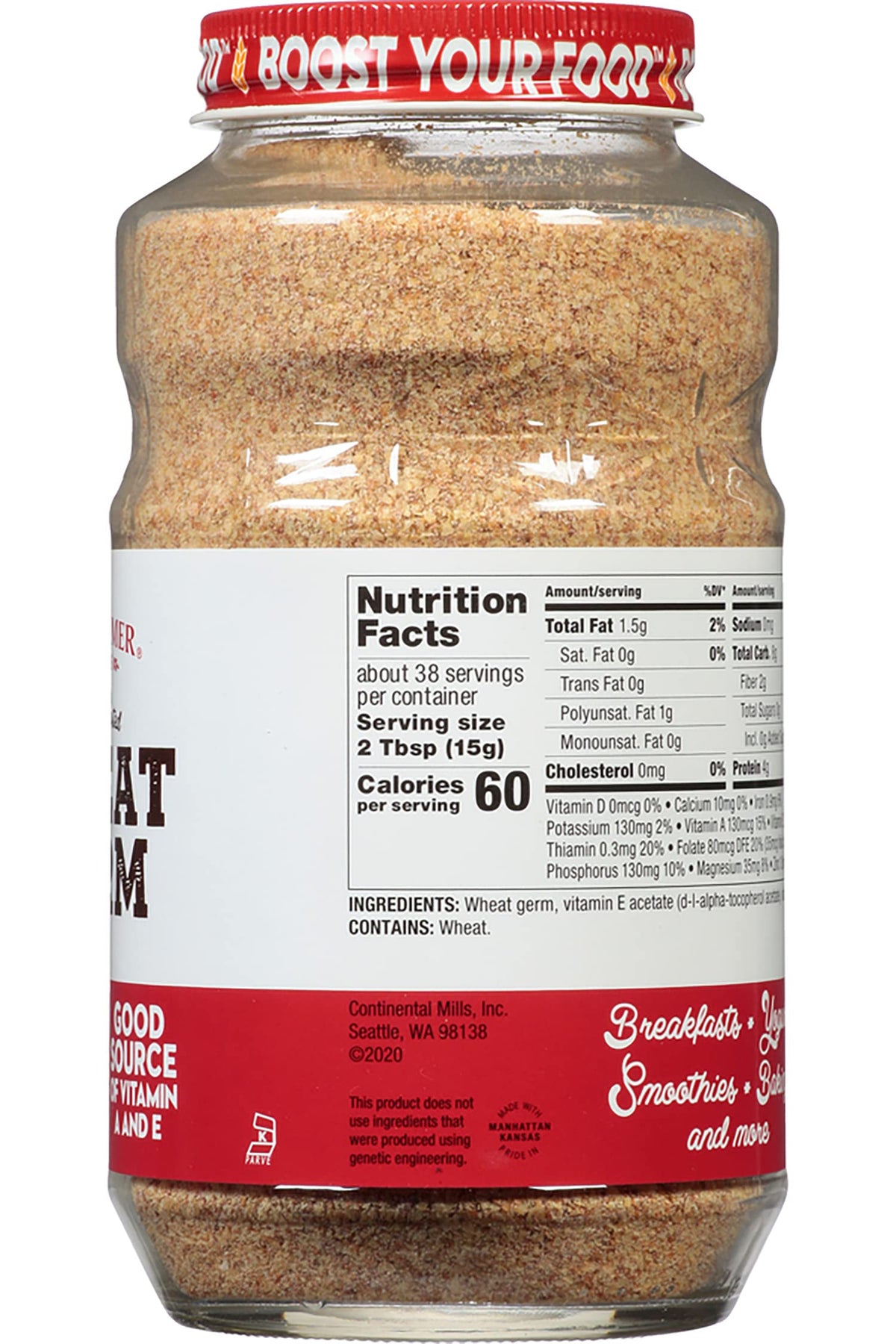 Kretschmer Original Toasted Wheat Germ Boost Your Food With, 20 Ounce Glass Jar (Pack Of 4)