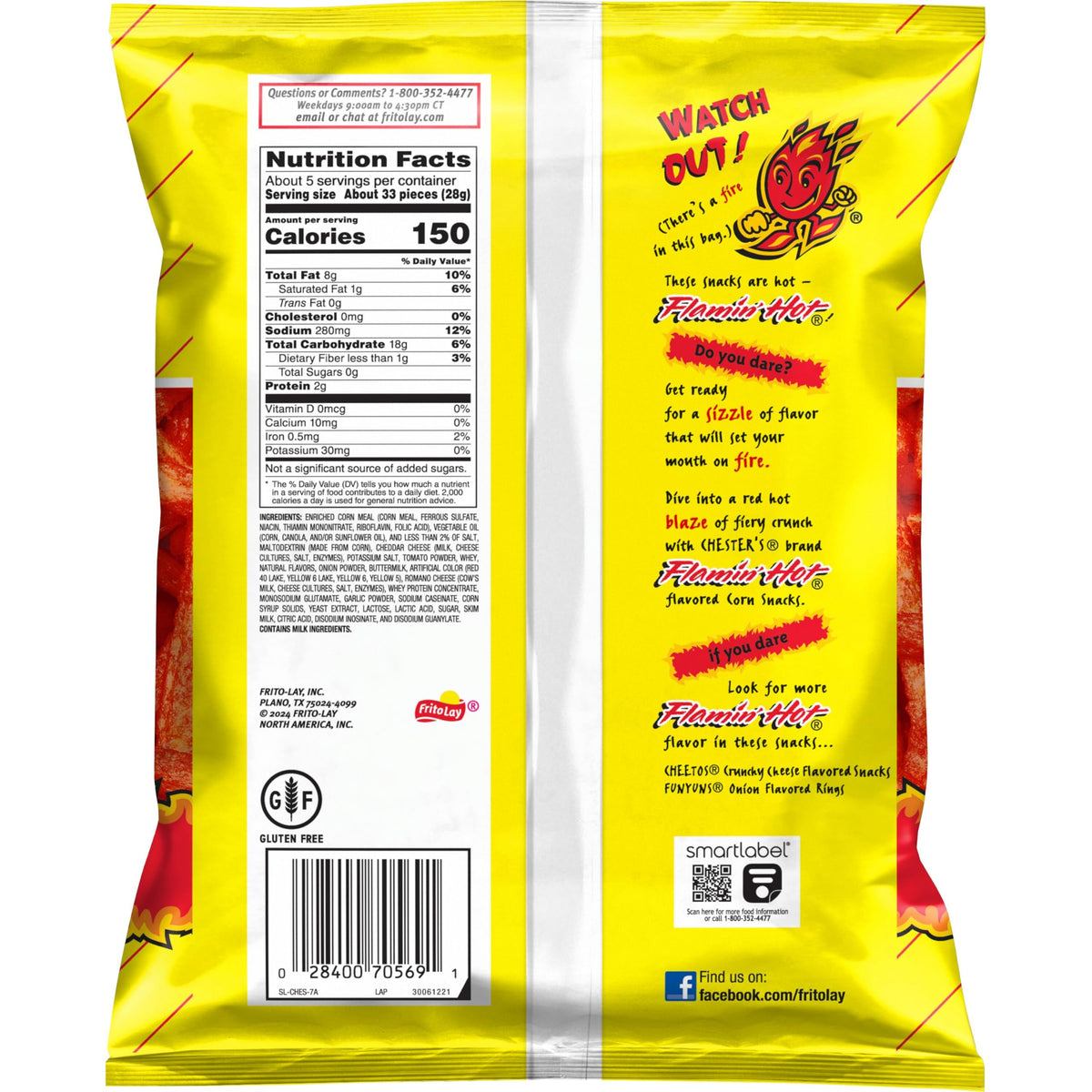Chesters Flamin Hot Fries Flavored Corn & Potato Snacks Bag, 5.25 Oz