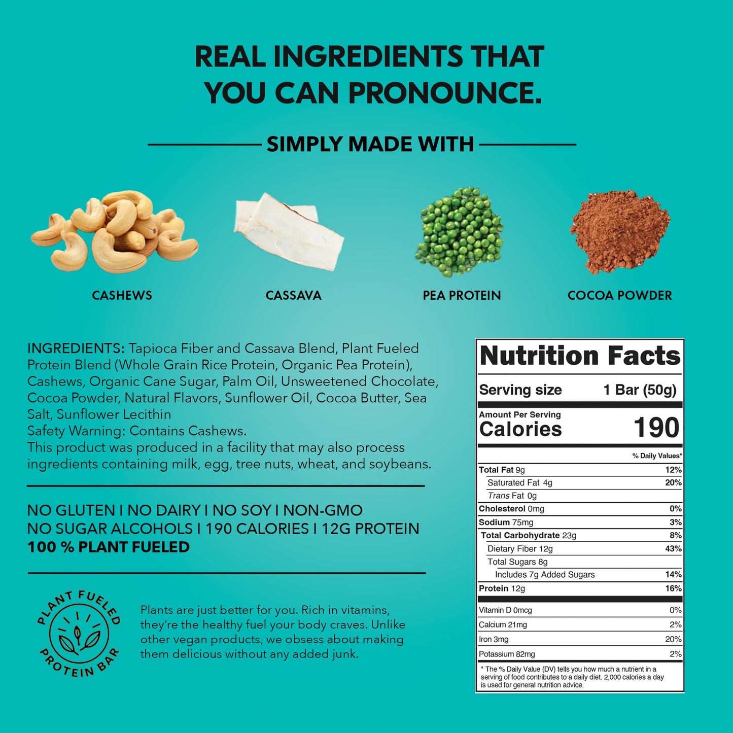 Truwomen Plant Fueled Protein Bars, Oh Oh Cookie Dough (12 Count) | Non-Gmo, Vegan, Gluten Free, Kosher, Soy Free, Dairy Free, Healthy Snack Bar, Natural Ingredients | 12G Protein, Pack Of 12