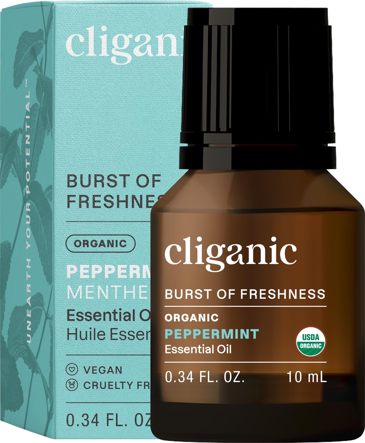 Cliganic Usda Organic Peppermint Essential Oil, 100% Pure Natural Undiluted, For Aromatherapy  Non-Gmo Verified