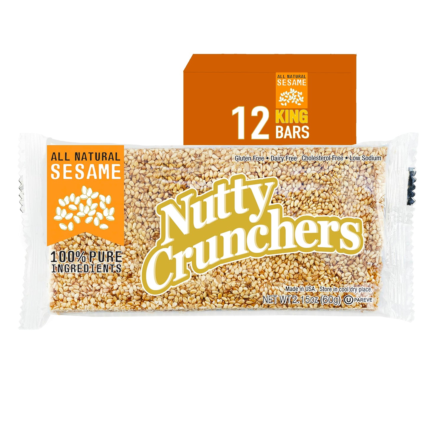 Nutty Crunchers All Natural Sesame Bars - 12 King Bars/Box