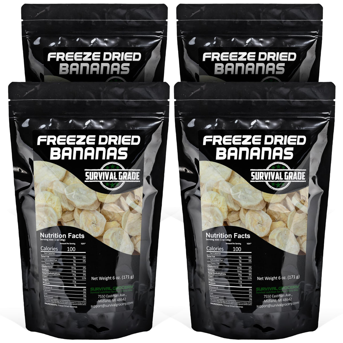 Survival Grocery - Freeze Dried Bananas (24 oz./4 Bags)
