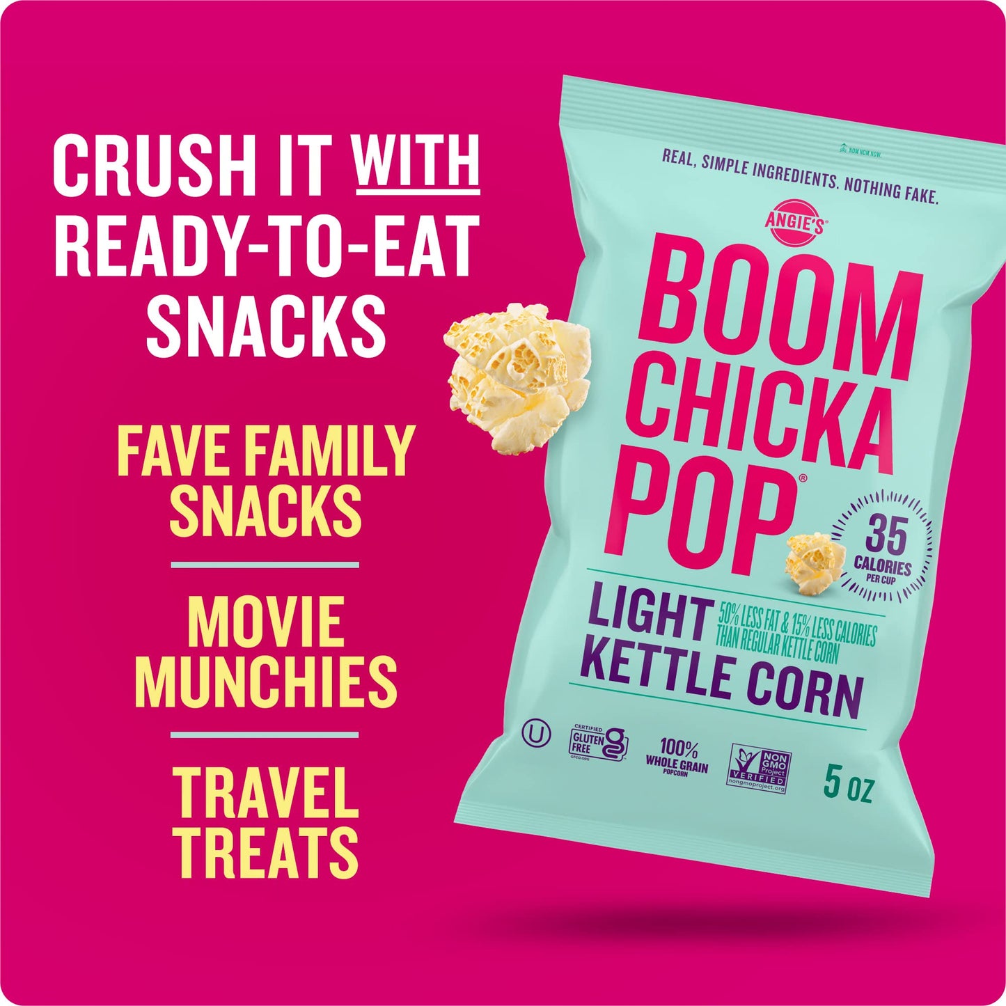Angie'S Boomchickapop Light Kettle Corn Popcorn, 5 Oz. (Pack Of 4)