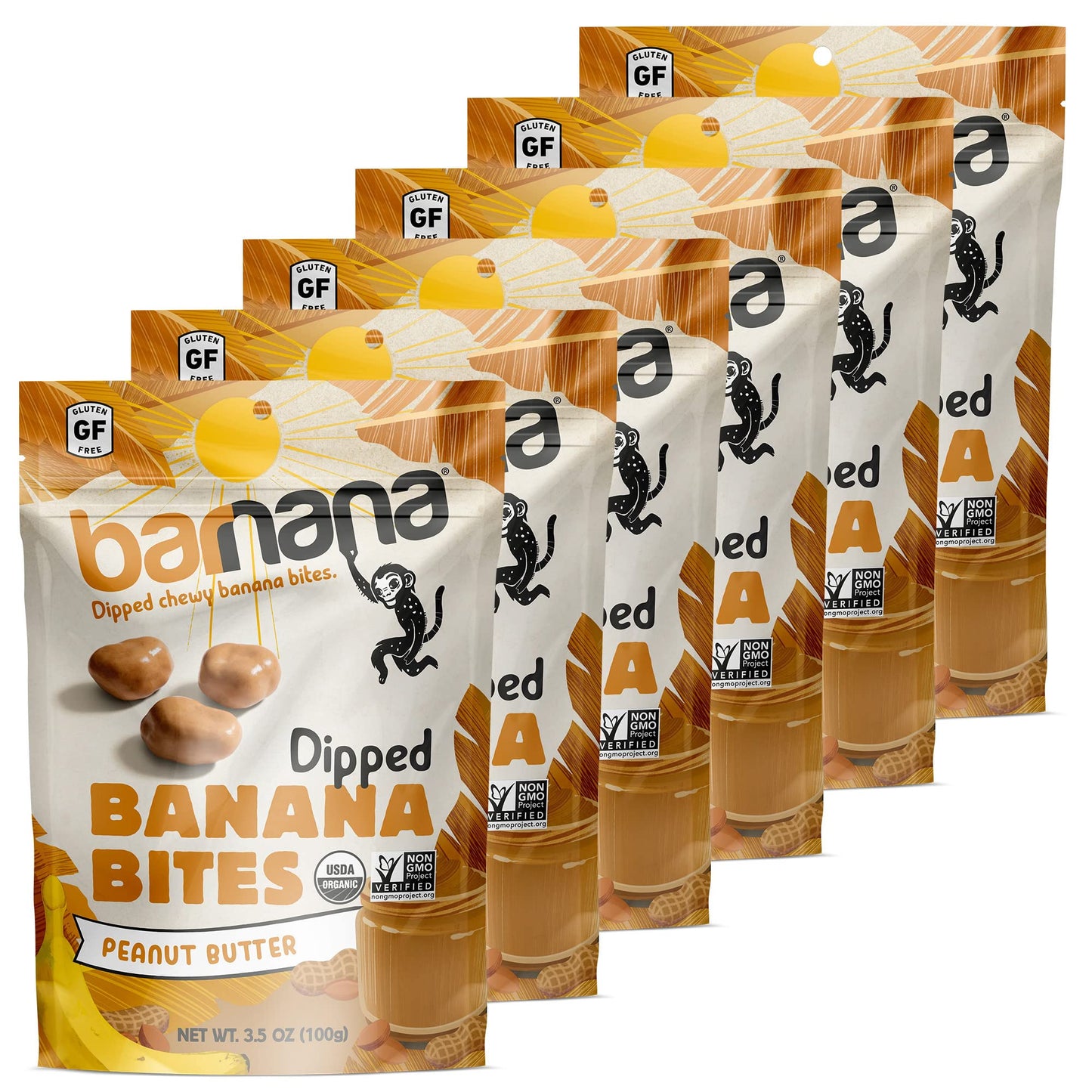 Barnana Organic Chewy Dipped Banana Bites, Peanut Butter, 3.5 oz (6-Pack), USDA Organic, Kosher, Paleo