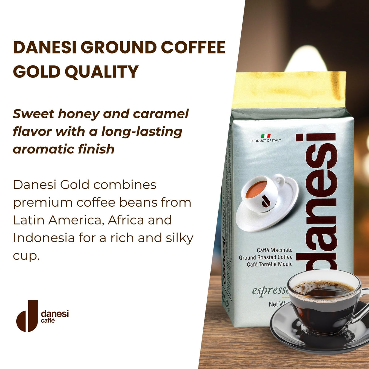 D DANESI CAFFÈ Italian Ground Coffee - Fine Medium Roast Espresso - 8.75 oz (Pack of 4) - Grey