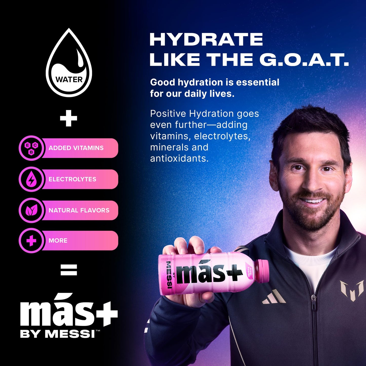M  s+ By Messi 19.2oz Miami Punch Sports Drink & Hydration Beverage, Natural Flavors with Vitamins and Electrolytes, No Artifici