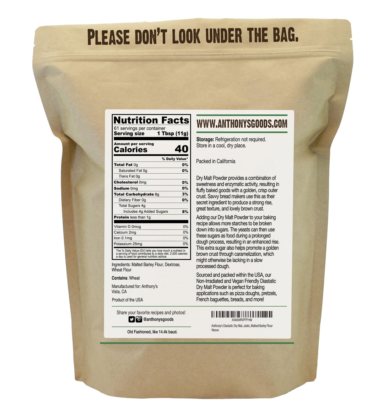 Anthonys Diastatic Dry Malt Powder, 1.5 lb, Made in the USA, Diastatic, Malted Barley Flour (Pack of 2)