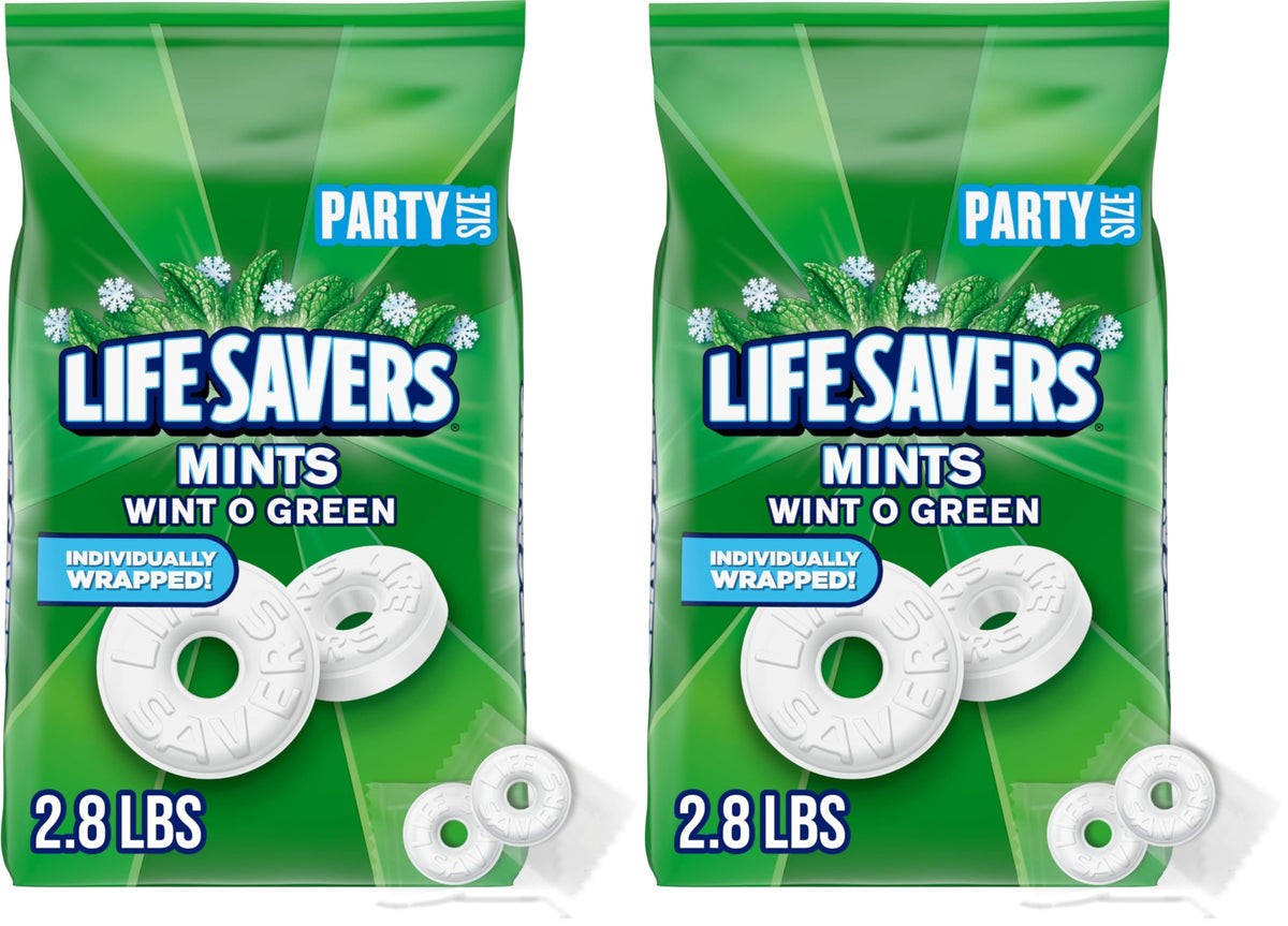 LIFE SAVERS Mints, Bulk Hard Candy Wint-O-Green Breath Mints, 44.93 oz Party Size (Pack of 2)
