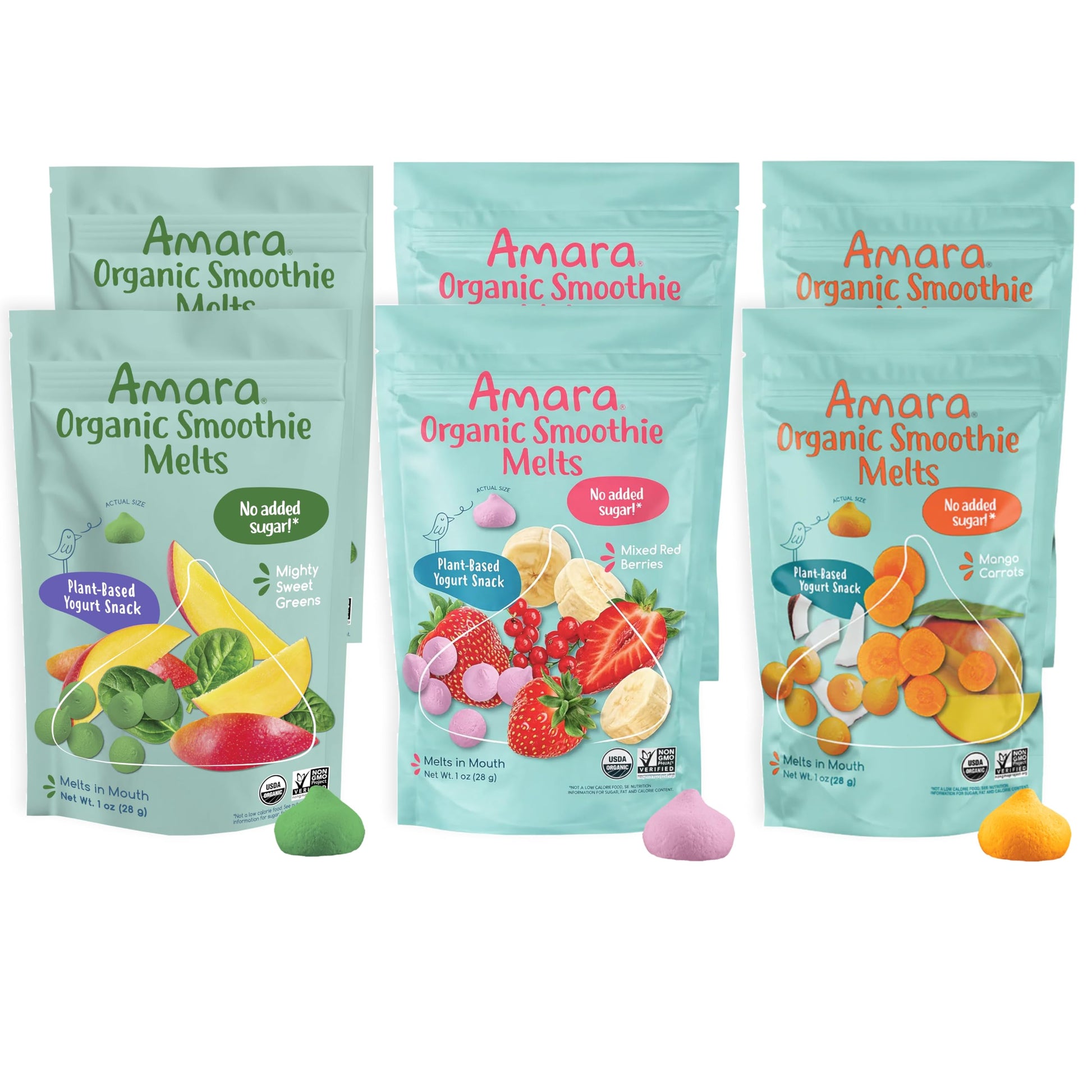Amara Smoothie Melts - Best Sellers Variety Pack - Baby Snacks Made With Fruits and Vegetables - Healthy Toddler Snacks For Your
