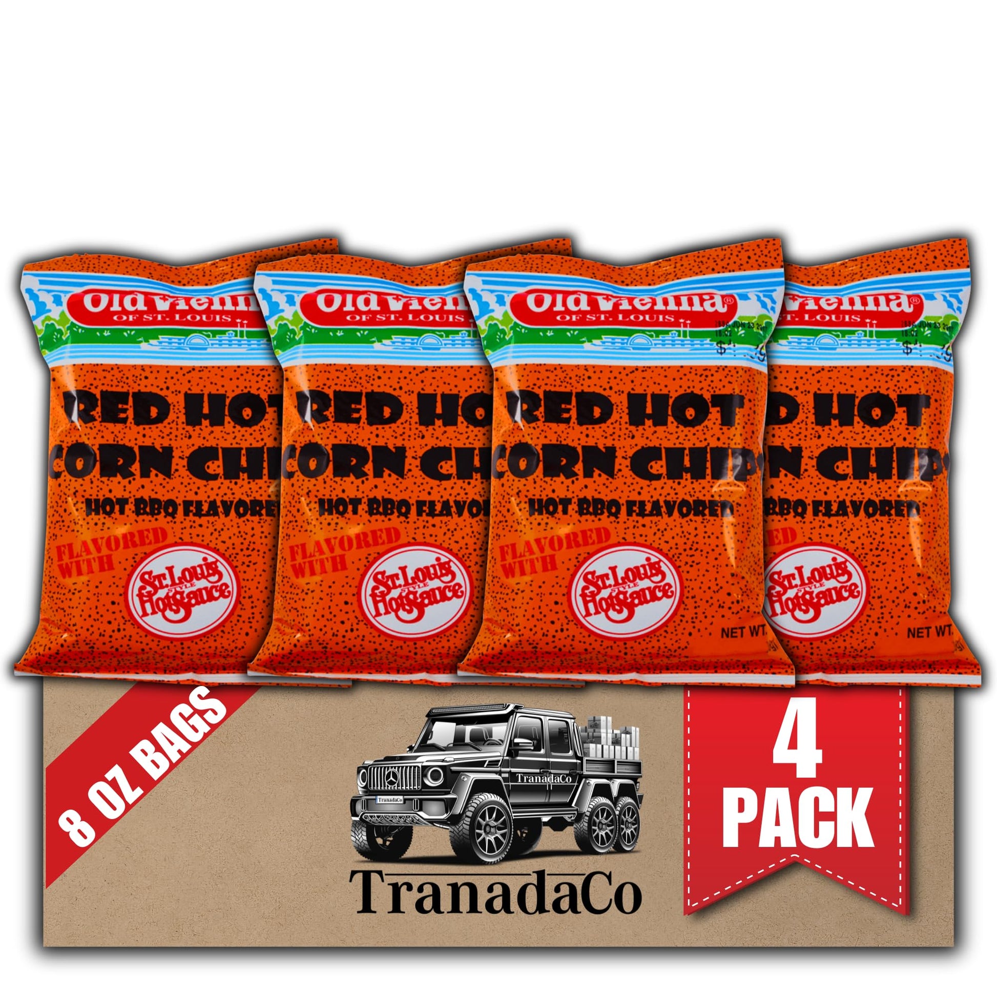 TRANADACO Red Hot Corn Chips Snack Box, 8oz Bags (Pack of 4)