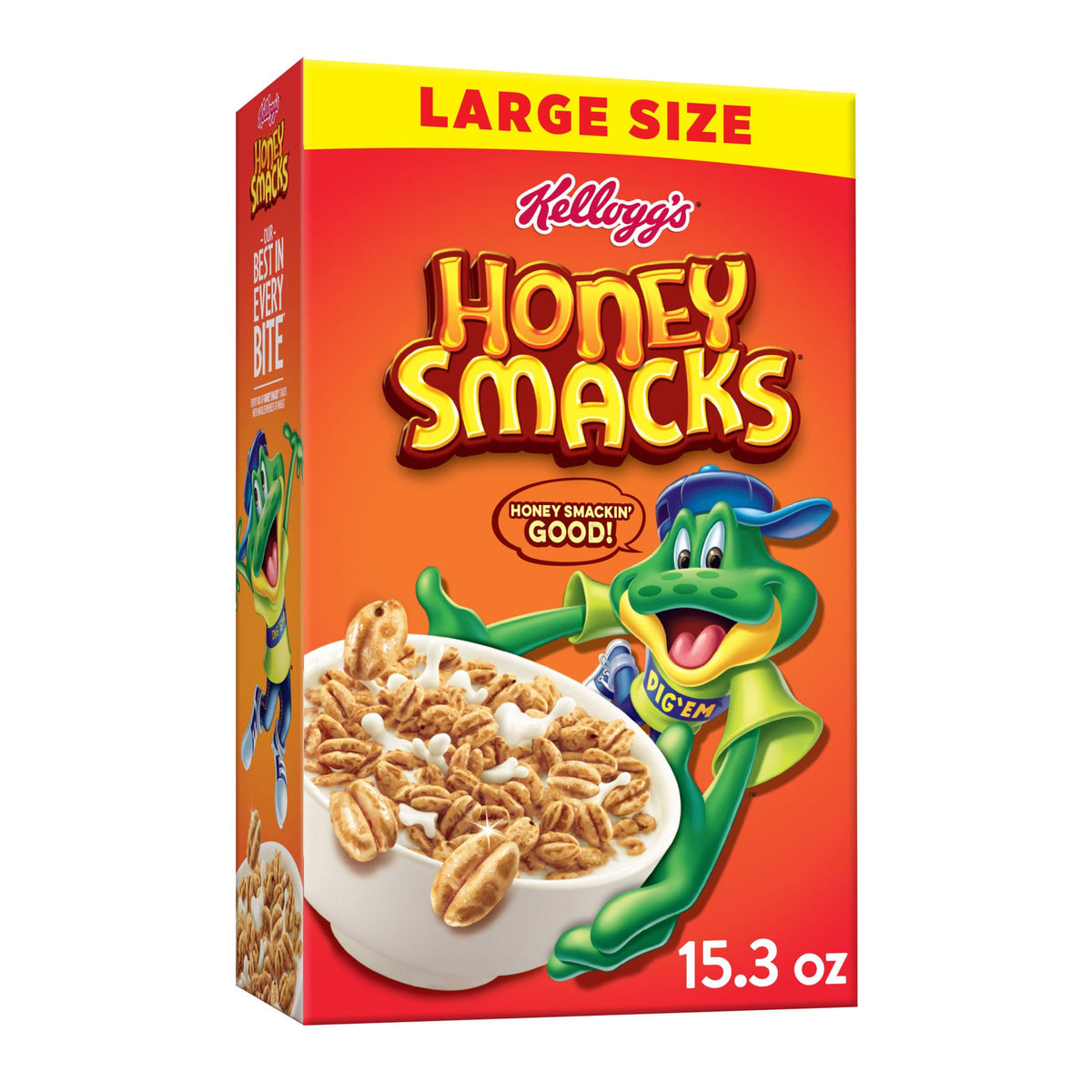 Kelloggs Honey Smacks Breakfast Cereal, Made with Whole Grain, Kids Snacks, Large Size, Original, 15.3oz Box (1 Box)
