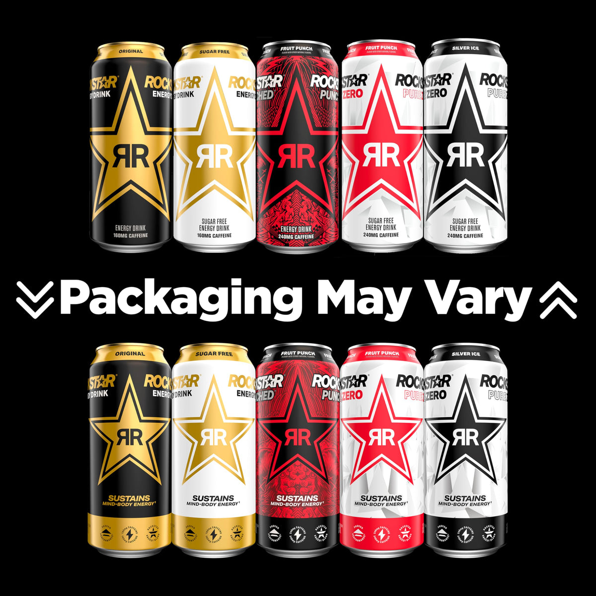 Rockstar Pure Zero Energy Drink Variety Pack, 0 Sugar, Caffeine, 16oz Cans, Assorted Flavors, 12 Pack