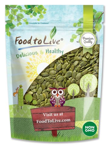 Food To Live - Raw Pepitas, 5 Pounds Non-Gmo Verified, Pumpkin Seed Kernels, Unsalted, No Shell, Vegan, Kosher, Keto, Bulk. Wholesome Snack. High In Protein, Essential Fatty Acids. Great For Baking