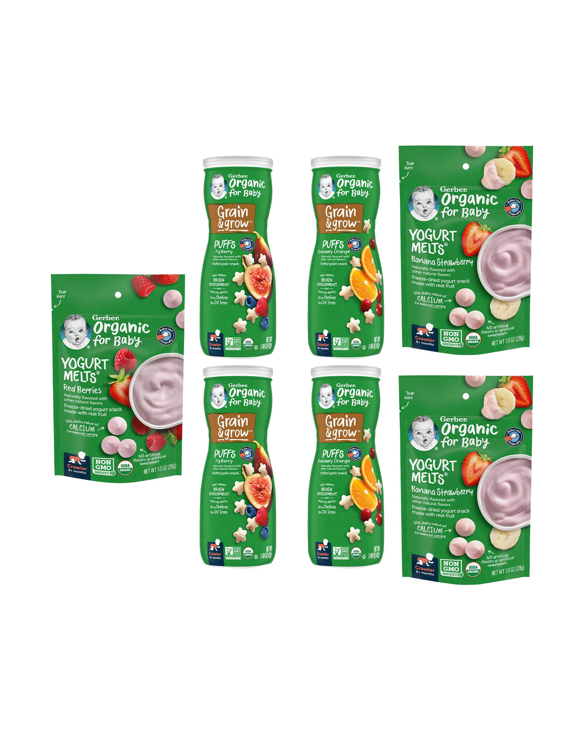 Gerber Snacks For Baby Variety Pack, Organic Yogurt Melts & Organic Puffs (Set Of 7)