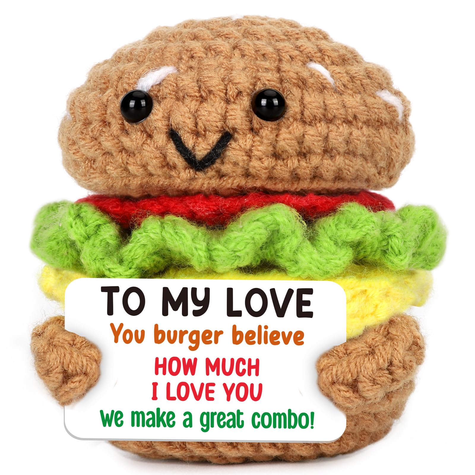 Mini Gifts for Him Her Couple Romantic Valentines Day Handmade Crochet Burger Love Gifts for Women Men Husband Wife Boyfriend Gi