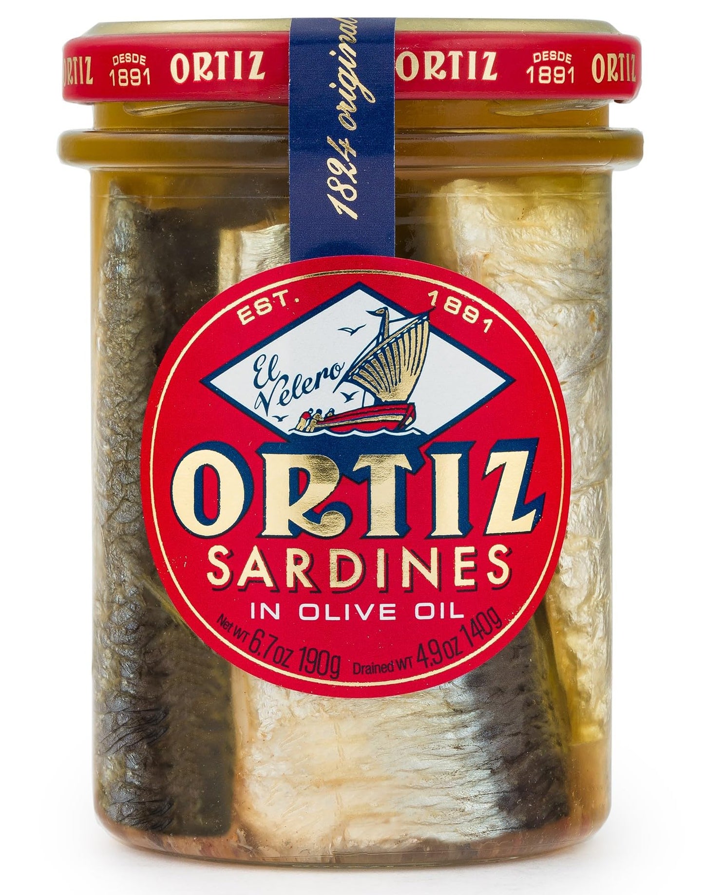 Ortiz Sardines A la Antiqua in Extra Virgin Olive Oil, Moist & Tender, 6.7oz Jar, Pack of 6 - Wild Caught in Spain