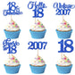 Rsstarxi 18th Birthday Cupcake Toppers, 24 Pack, Vintage 2007 Design, Blue