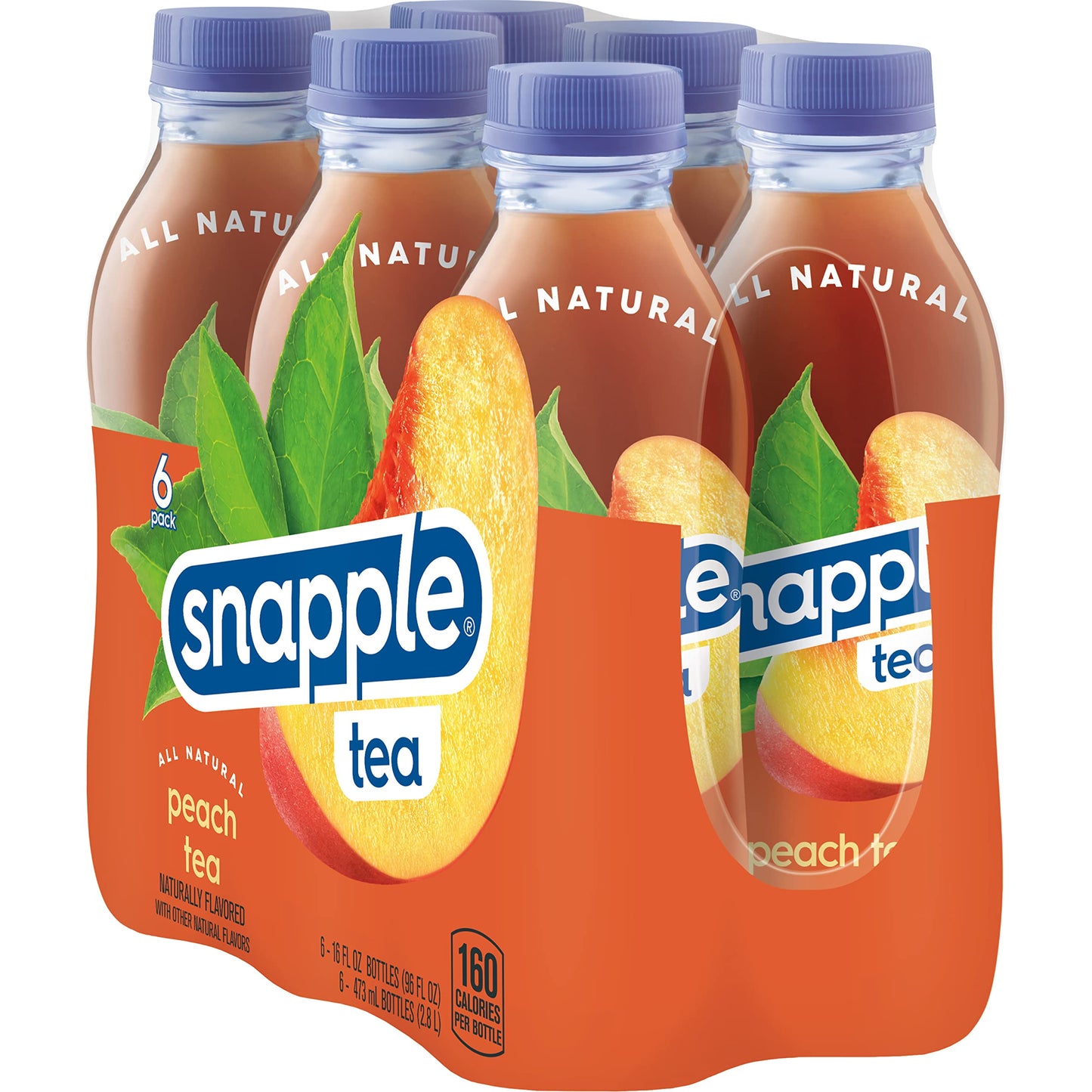 Snapple Peach Tea, 16 fl oz recycled plastic bottle, 6 pack