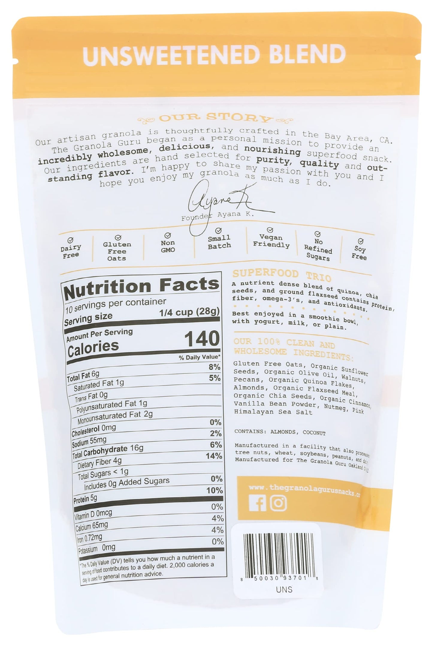 The Granola Guru Unsweetened Superfood Blend Granola - 10 Ounce Pack