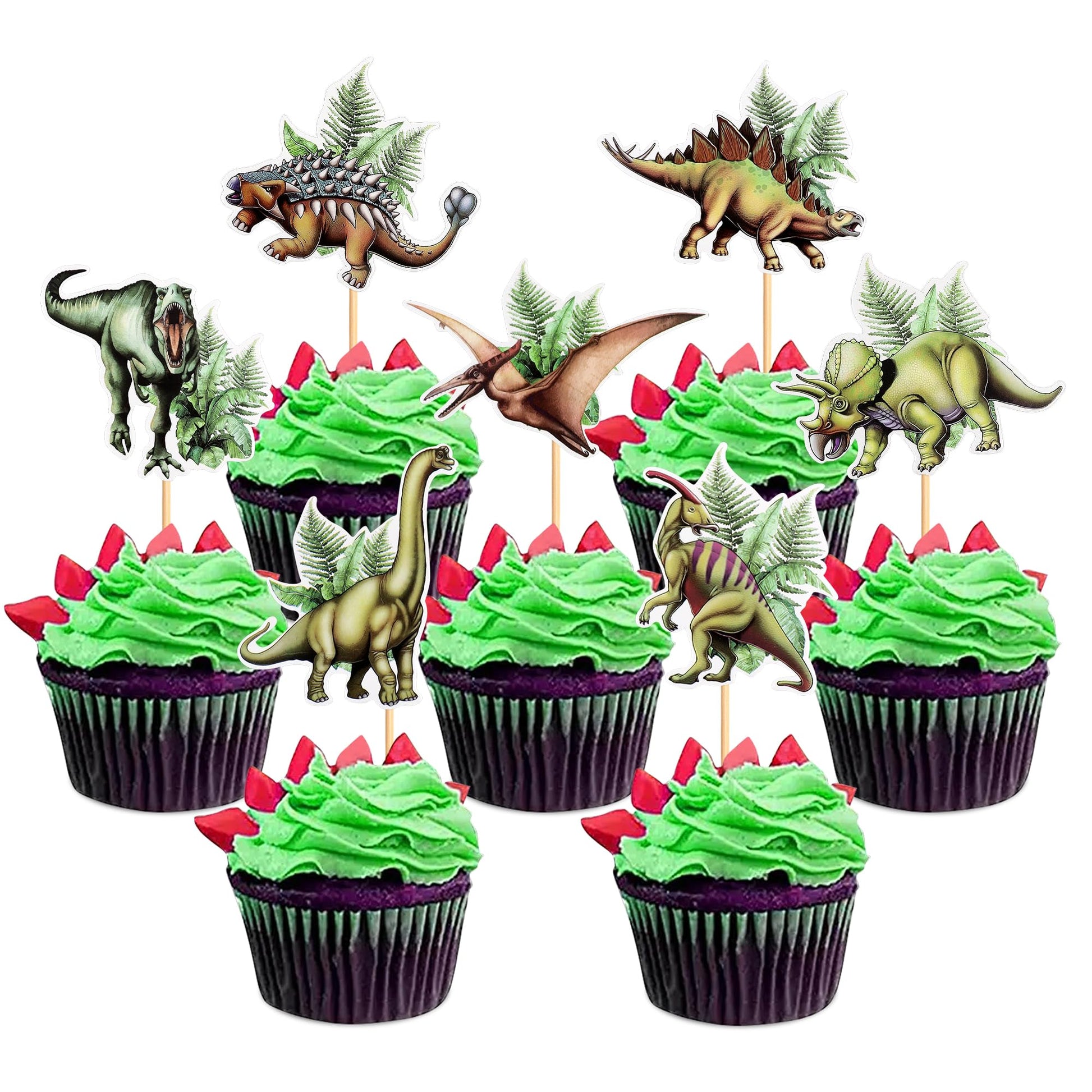 Ercadio 35 Pack Wild Dinosaur Cupcake Toppers Realistic Dinosaur Cupcake Picks Roar Dinosaur Cupcake Pick For Dino Theme Baby Shower Kids Birthday Party Cake Decor Supplies