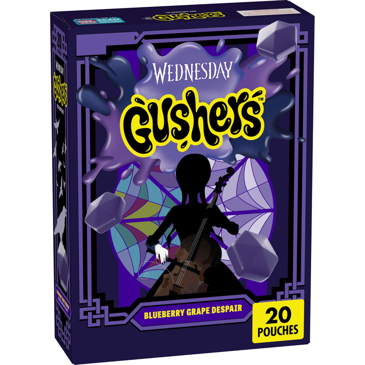Gushers Wednesday TV Series Fruit Flavored Snacks, Blueberrry Grape Despair, 20 Pouches, 16 oz