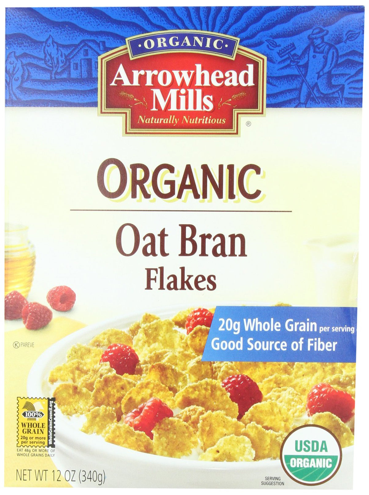 Arrowhead Mills Organic Cereal, Oat Bran Flakes, 12 oz. (Pack of 4)