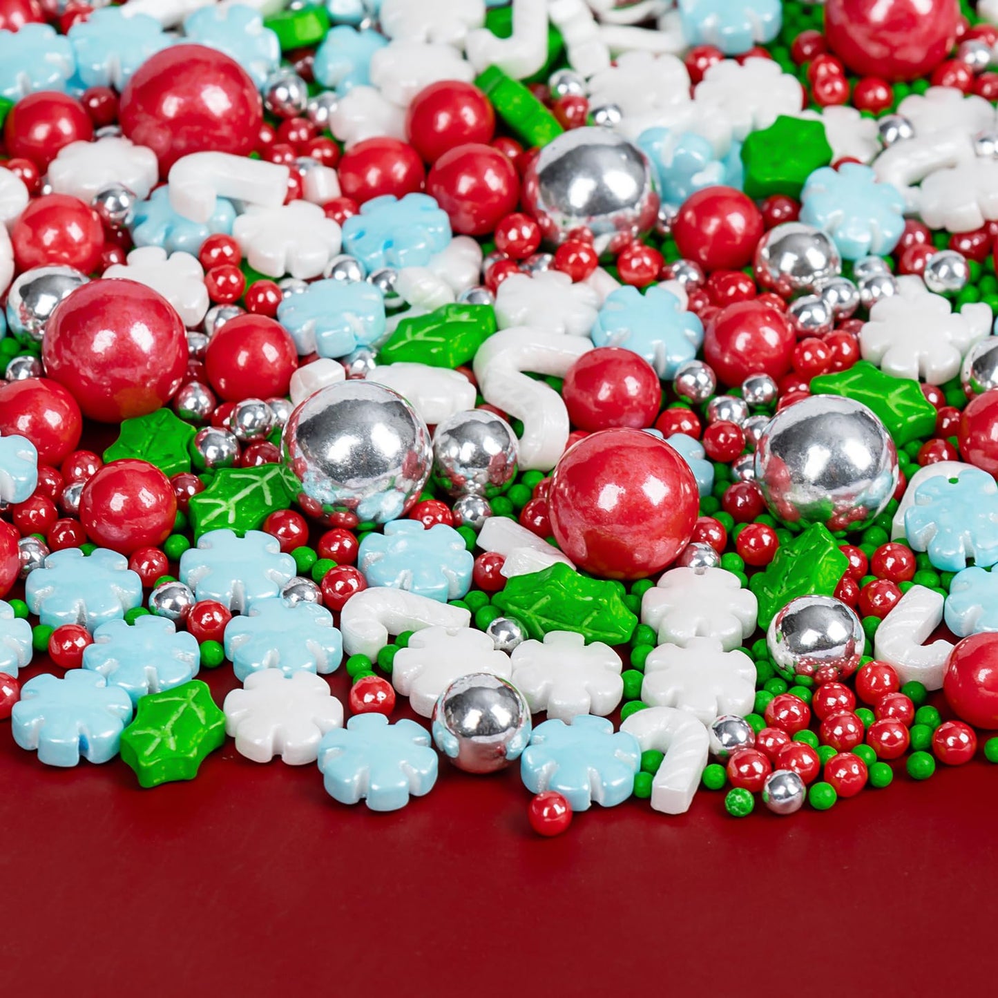 Edible Christmas Sprinkles for Cake Decorating,130gWhite and Blue Snowflake,White Candy Cane,Red Silver Pearls,Christmas Trees,S