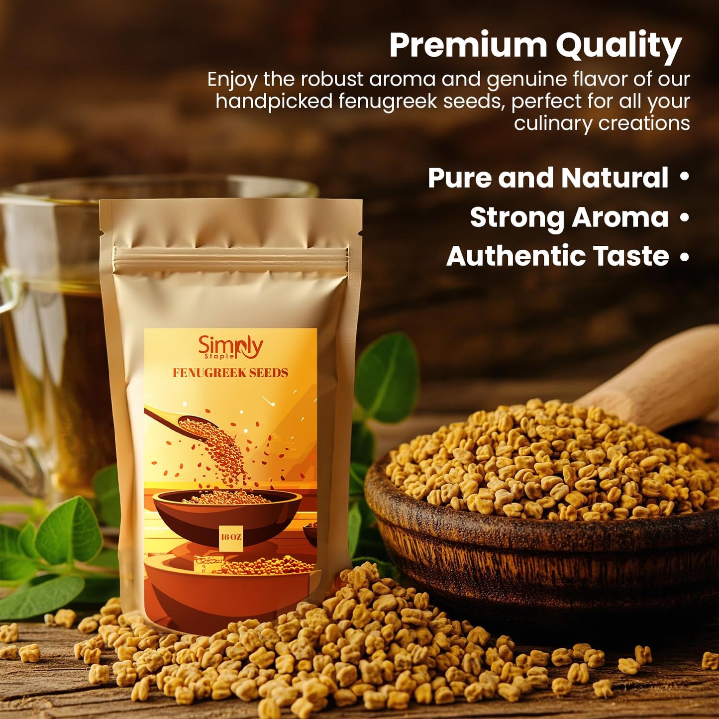 Simply Staples Organic Fenugreek Seeds, Whole Methi, 16 oz, USDA Organic, Non-GMO, Natural Spice for Cooking and Wellness