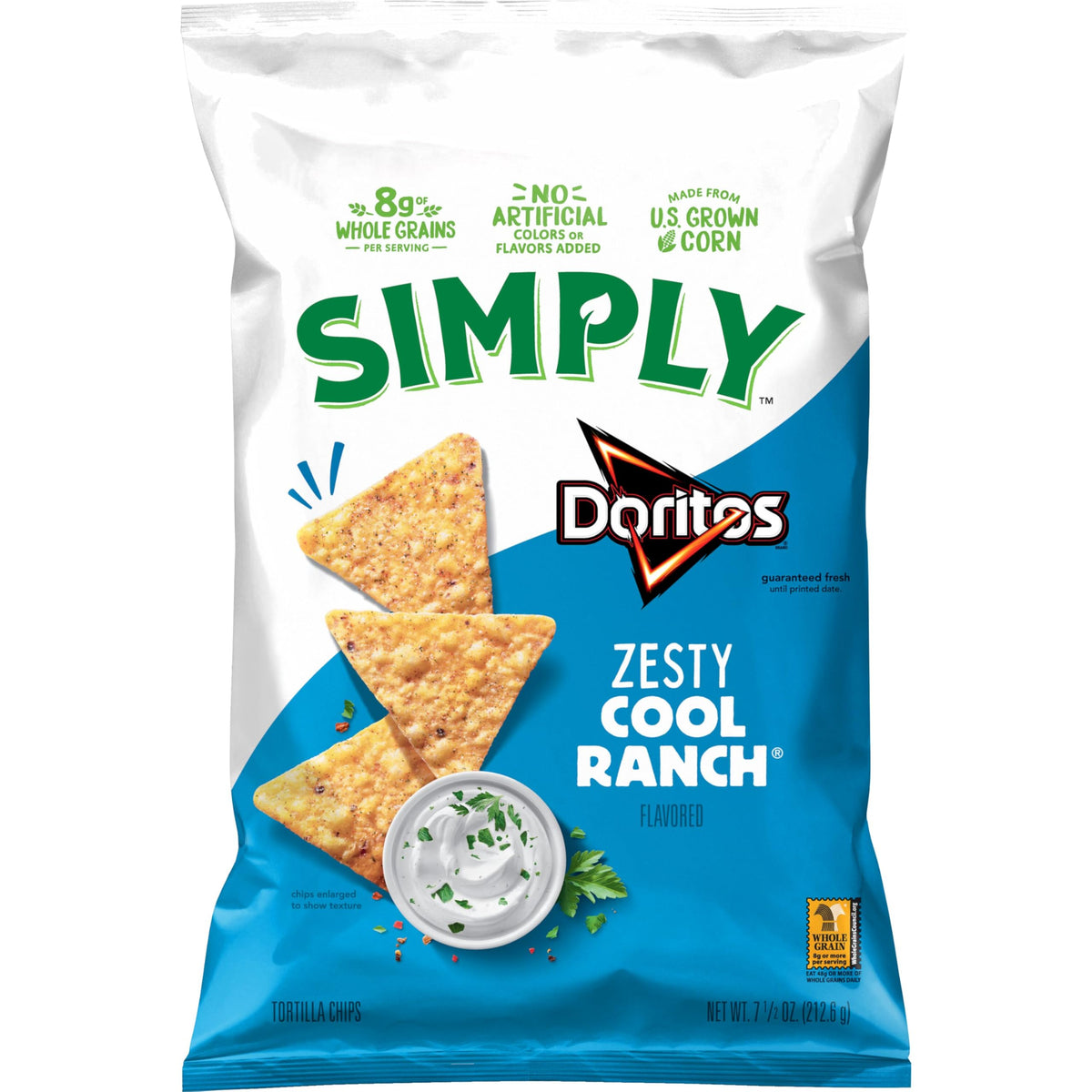 Simply Organic Doritos Tortilla Chips, Zesty Ranch, 7.5 oz Bag