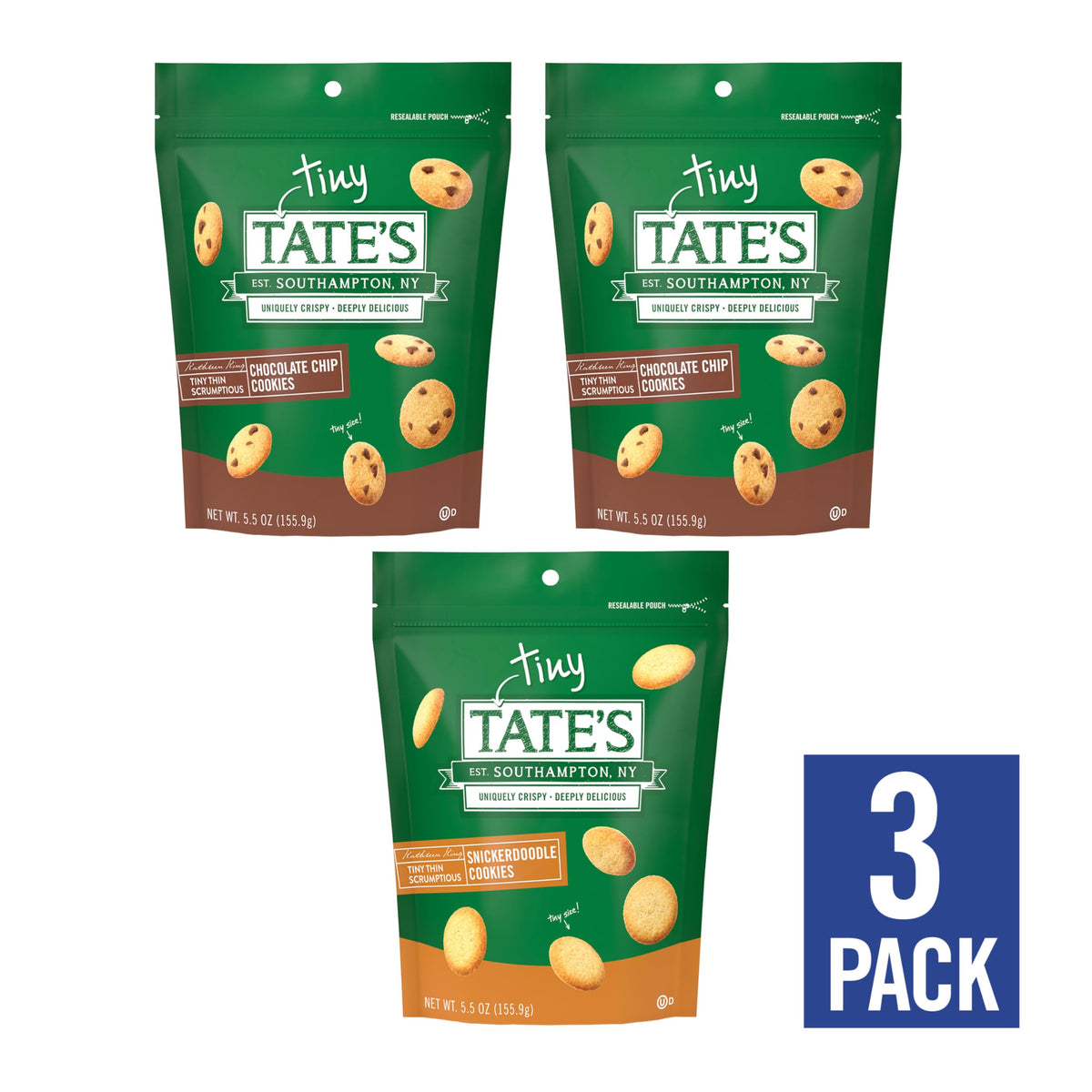 Tates Bake Shop Tiny Tates Variety Pack, Chocolate Chip & Snickerdoodle Cookies, 3-5.5 oz Bags