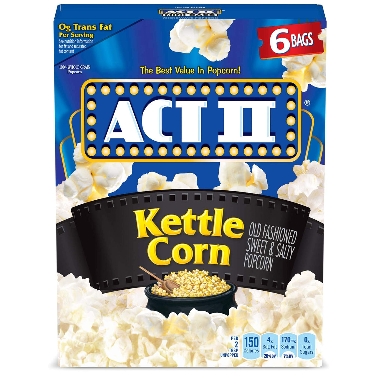 Act Ii Kettle Corn Microwave Popcorn Bags, 6-Count (Pack Of 6)