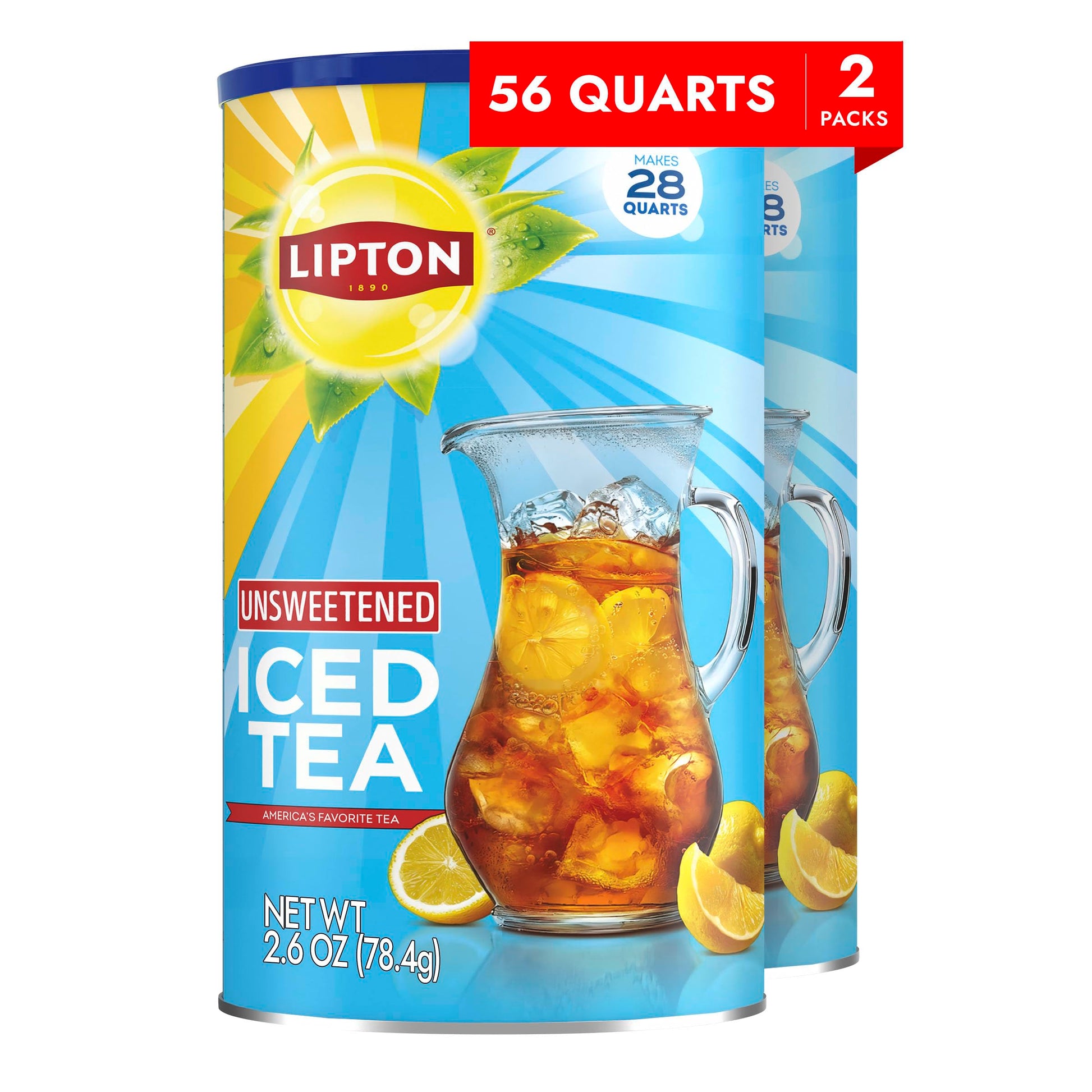 Lipton Iced Tea Mix  Unsweetened Lemon Flavor Black Iced Tea  Makes 28 Quarts (Pack of 2)