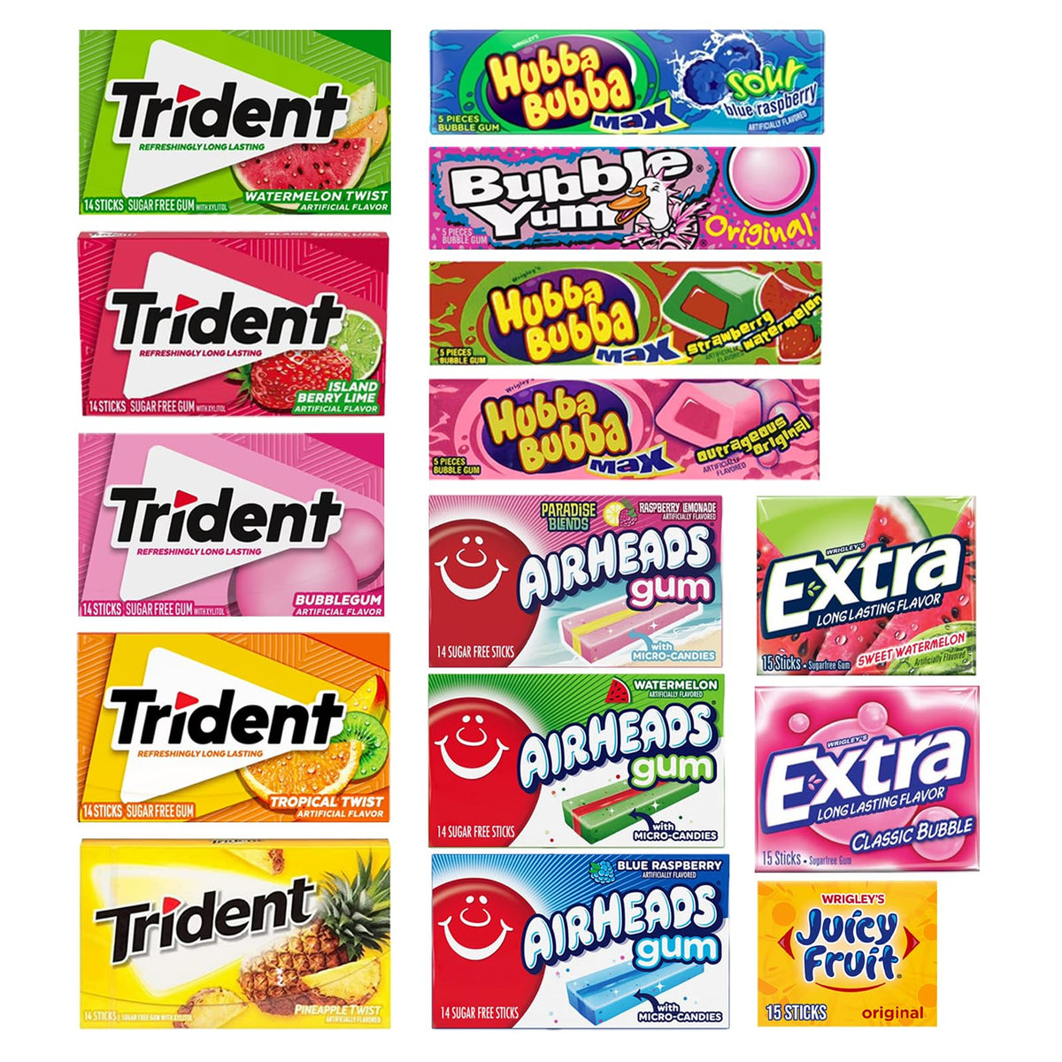 Fruit Flavored Chewing Gum Variety Pack by D.F. LUXURY - 15 Different Packs - 177 Pieces of Gum