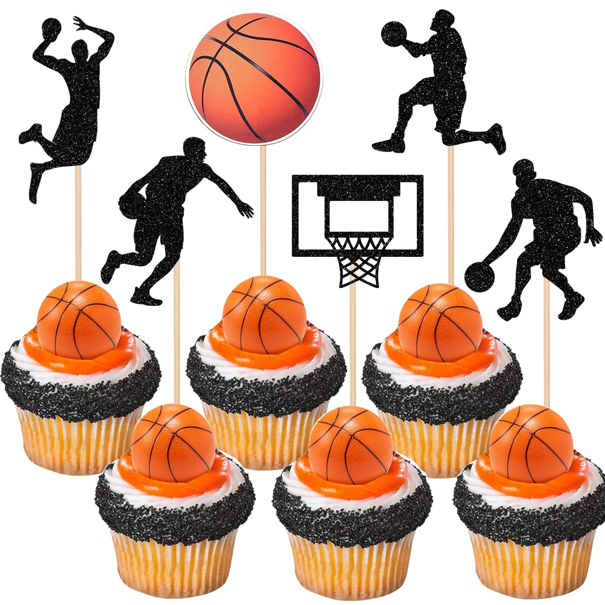 36 Pcs Basketball Cupcake Toppers Sports Ball Cupcake Picks Baby Shower Basketball Sports Players Theme Birthday Party Cake Decorations Supplies