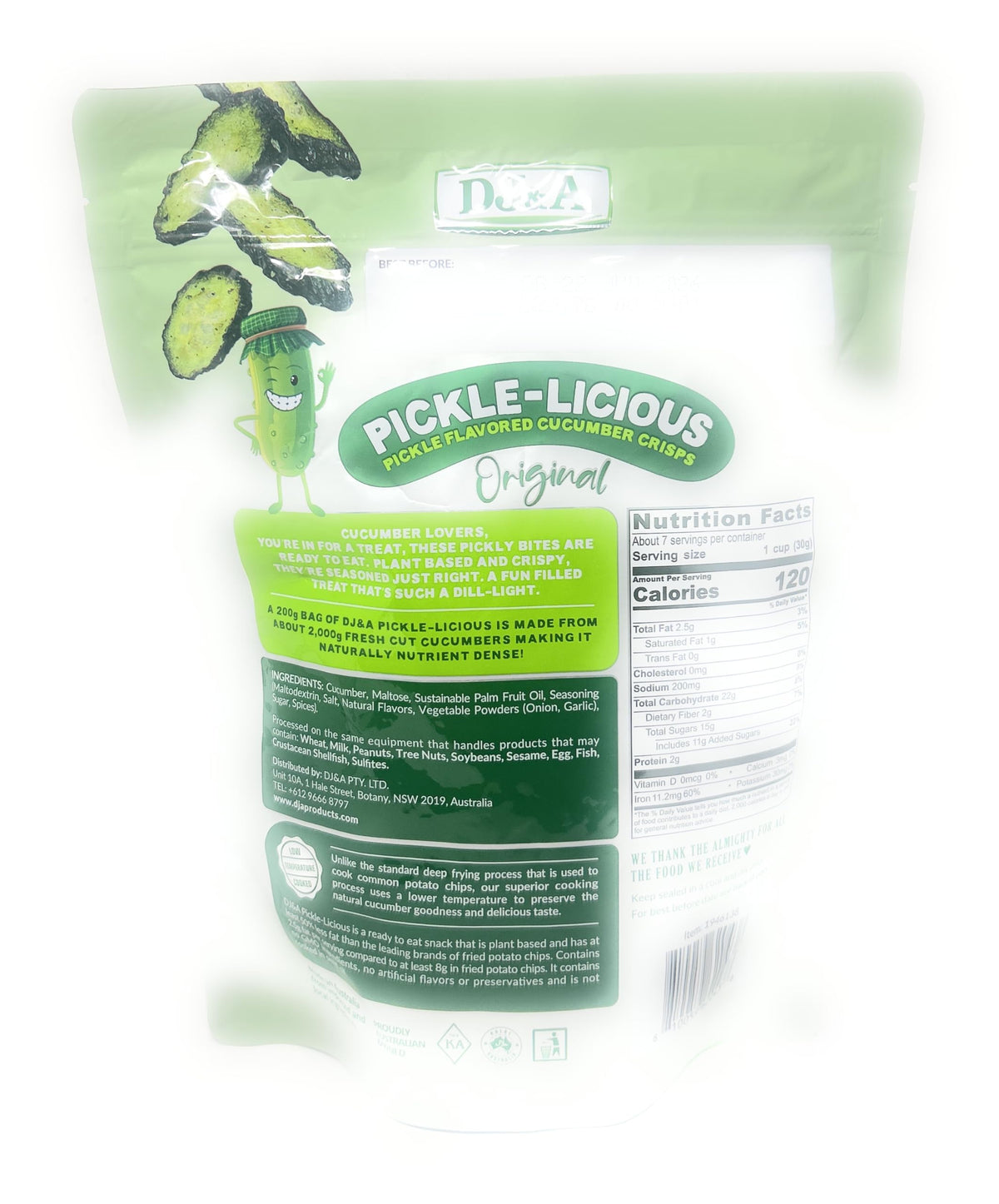 DJ&A Crispy Pickle Flavored Cucumber Crisps, 7.05oz Bag - Crunchy, Flavorful Snack, Perfect for On-the-Go Munching