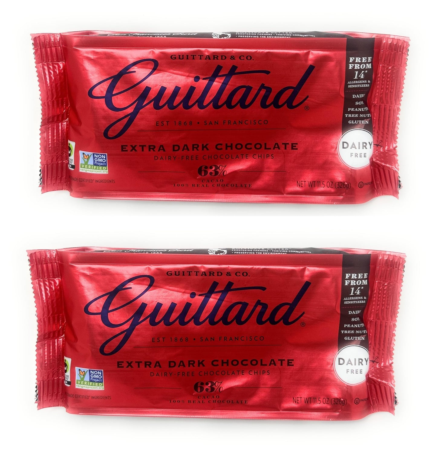 Guittard Baking Chips Morsels 10oz - 2 bags (Extra Dark Chocolate Dairy Free 11.5oz)